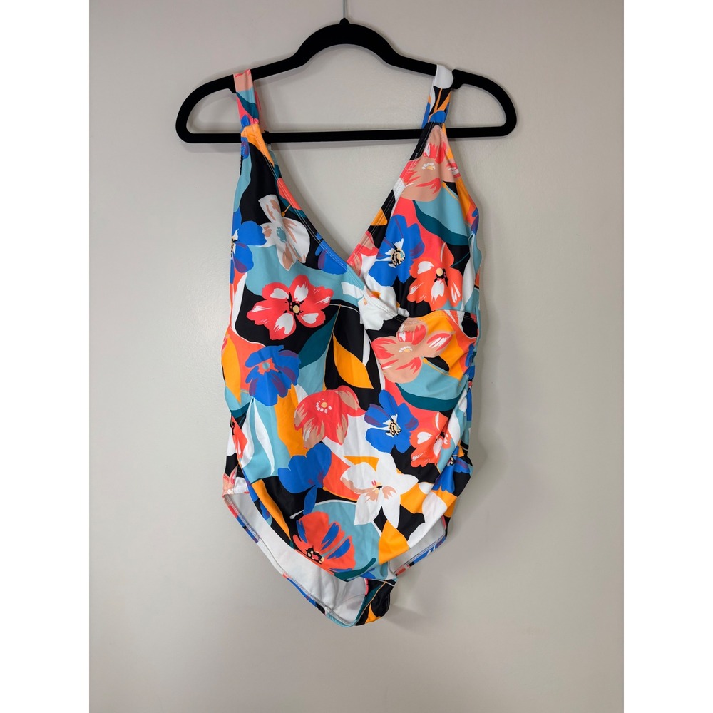 Anne Cole Floral Print One Piece Swimsuit Ruched Side Size‎ 14 Colorful
